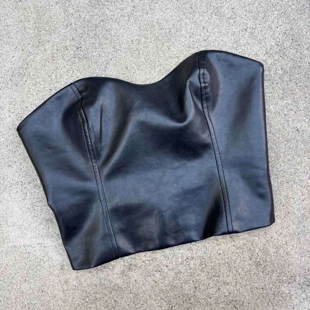 Babaton Black Faux Leather Bustier